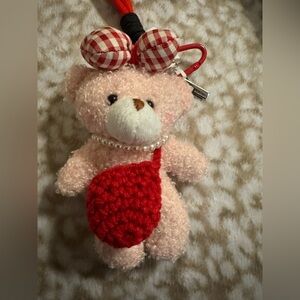 NWT Simply Southern Pink Teddy Bear Keychain with Red Pouch